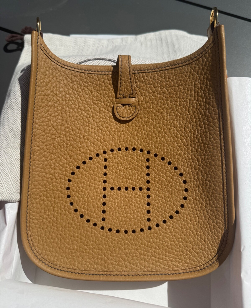 Hermes Mini Evelyne 16 TPM Biscuit Camel Gold Leather Crossbody