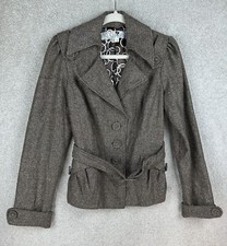 Jolt Jacket Womens Large Brown Shimmer Belted Waist Business Y2k Wool Blend