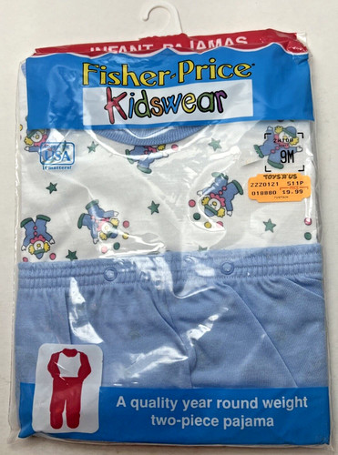 NEW Vintage Fisher Price Two Piece Pajamas 9 Months Blue Clowns USA Kidswear