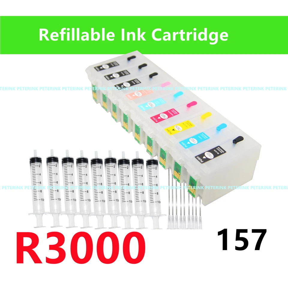 9 Empty Refillable Ink Cartridge kit for Stylus Photo R3000 Printer T157 157 - Image 4 of 4