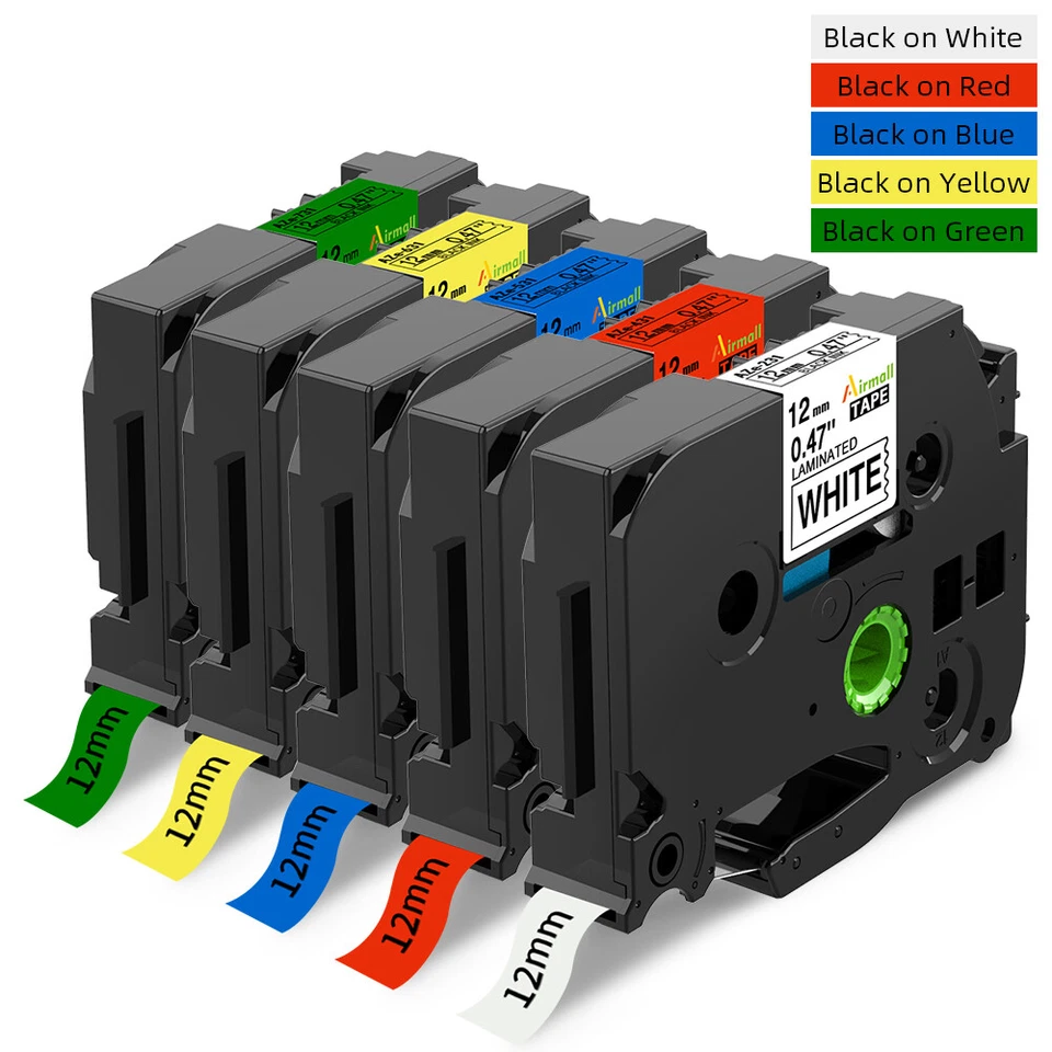 AIRMALL TZ-231 TZe-231 PT-D210 5 Pk Compatible Label Maker Tape 12mm for Brother P-Touch