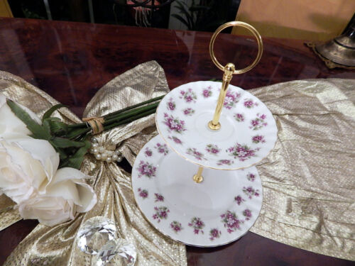 Elegante inserto da tavola piccoli a 2 livelli di Royal Albert England Sweet Violets - Foto 1 di 2