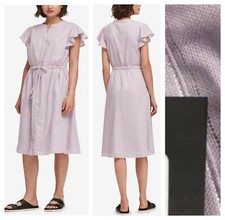 DKNY  CHIC  FLUTTER SLEEVE BUTTON DOWN SHIRT  MIDI  DRESS   Sz L   NWT   $ 119
