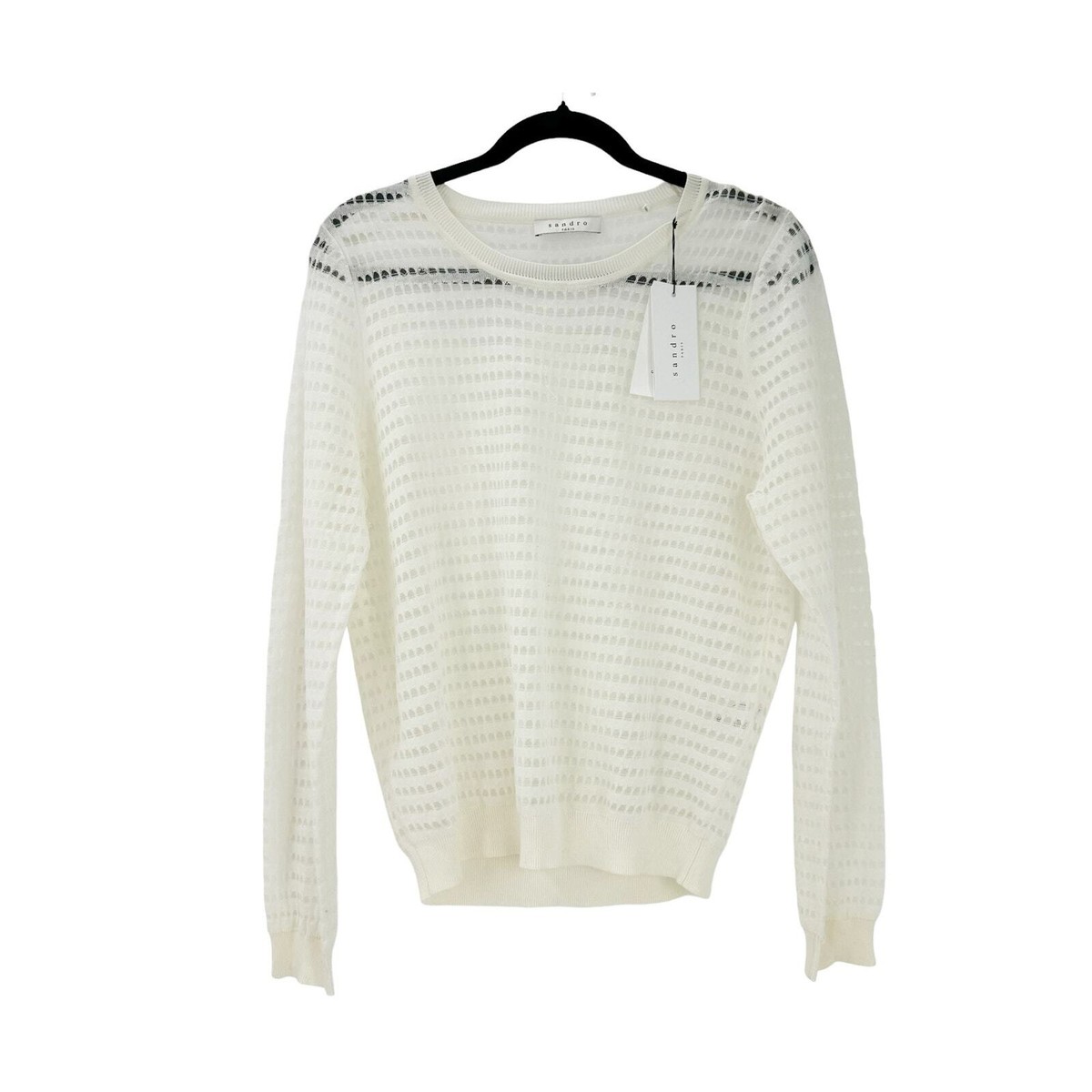 Sandro Paris Open Knit Pullover Sweater Long Sleeve White Size 3 