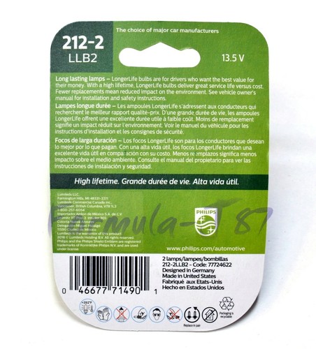 Philips LongerLife 212-2 10W Due Lampadine Tronco Cargo Luce Ricambio Per OE Dot - Picture 2 of 7