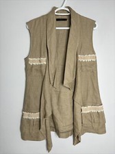 Twin-set Simona Barbieri Women's Linen Cotton Blend Tan Open Front Vest Size M