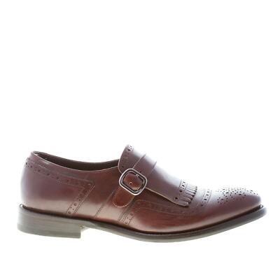 ORTIGNI men shoes dark brown leather monk strap fringe made in Italy Goodyear
