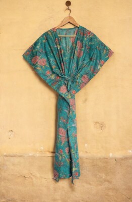Indischer 100 % Baumwolle langer Strand Maxi Kaftan Kleid Einheitsgröße Überw...