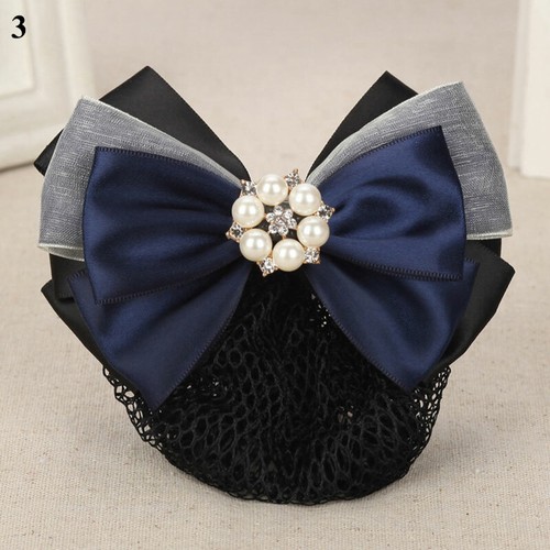 Women Satin Bow Barrette Double Bowknot Hair Net Hair Bun Barrette Hair Clip▱ - Picture 20 of 109