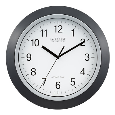 WT-3129B La Crosse Technology 12'' Atomic Analog Wall Clock - Black NIB