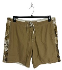 Speedo Men's Brown Floral Elastic Waist Draw String Swim Board Shorts Size 2XL