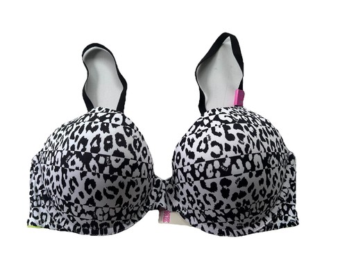 925X05 Rampage 500991 Animal Print Plunging Push Up Bra 36B Pink