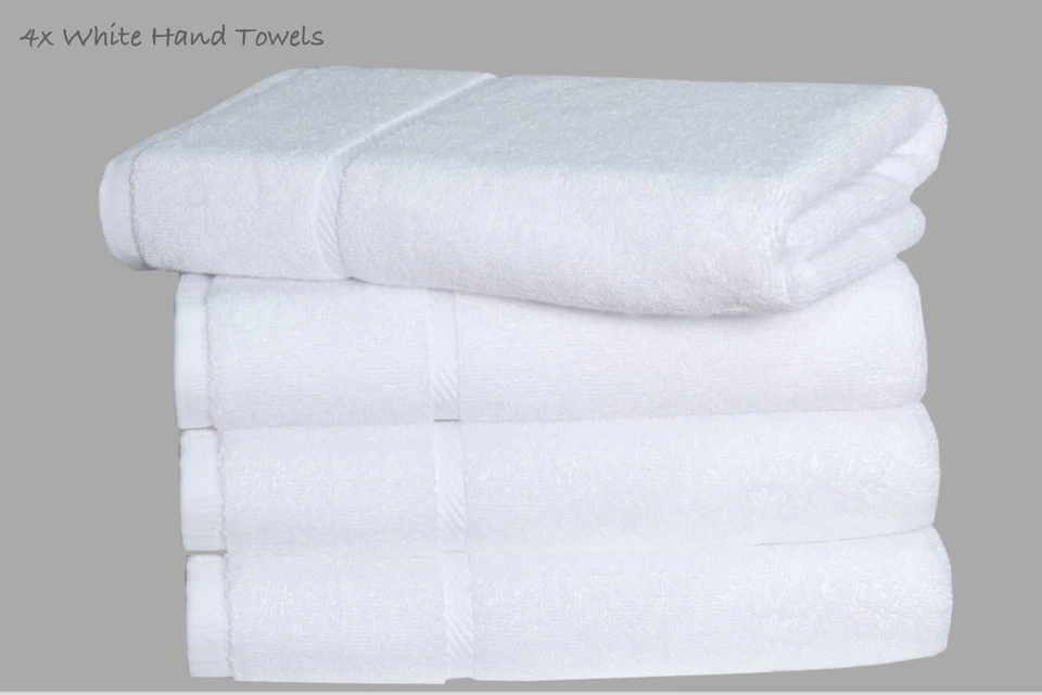 4X Hand Towels Bale Set | Pure Combed Cotton Super Soft Luxury 600 GSM | White
