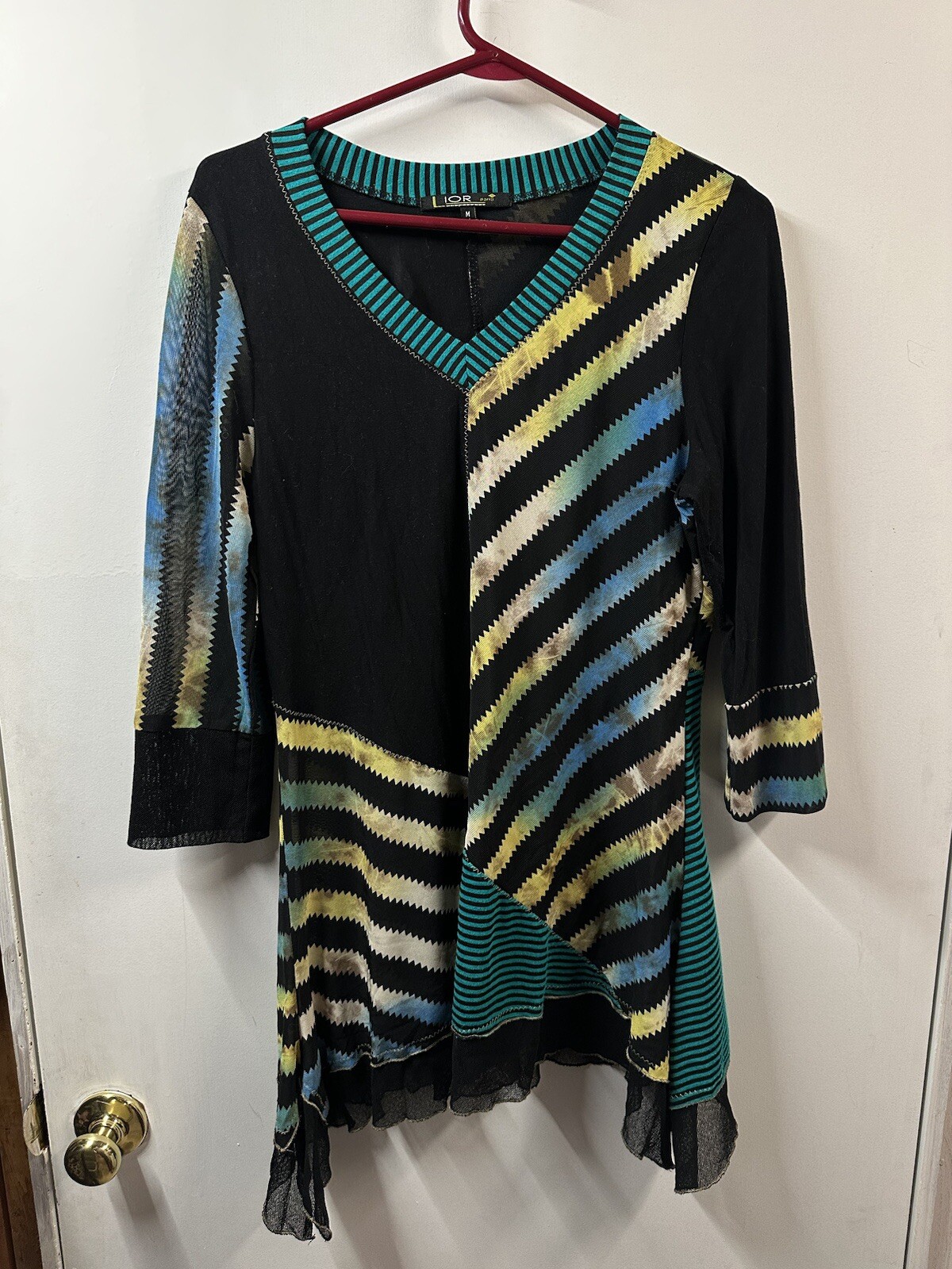 Lior Paris Multicolor Patchwork Pattern Tunic Top… - image 1