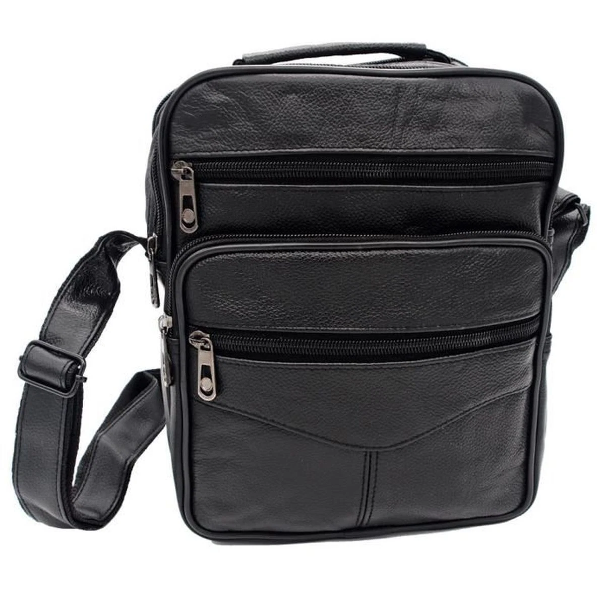 Sac Sacoche bandoulière Réglable Grand modèle Homme cuir agneau Véritable  noir