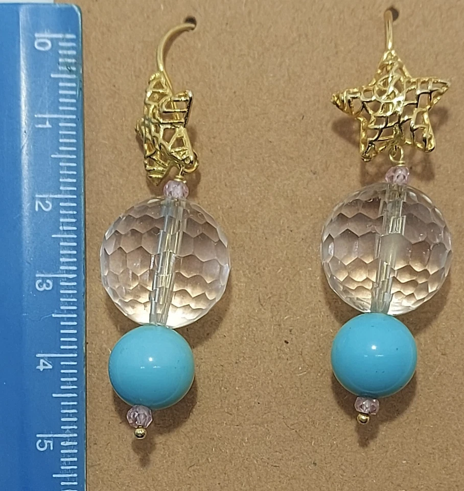 Orecchini donna pendenti argento925 dorato pasta turchese stella quarzi naturali - Immagine 4 di 4