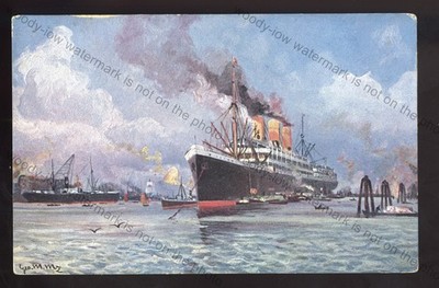 LS4651 - German Liner - Schiff vor Anker - Künstler Geo.M.Mz - Postkarte