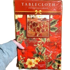 Poinsettia Holiday Christmas Table Cloth 52"x52" Square Bed Bath And Beyon NWT