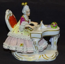 Wilhelm Rittirsch Dresden Lace Porcelain Women Playing Piano Germany