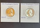 2- 1956 & 1956-D Washington 90% SILVER Quarters **TWO CHOICE UNCIRC. BLAZERS!!**