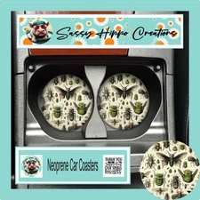 Car Coasters Creepy Bugs Insect Crawly Spooky Halloween Set of 2 Neoprene Absorb