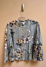 Citron Santa Monica High Neck, Long Sleeve Blue & Gold Blouse--Plus Size 3X