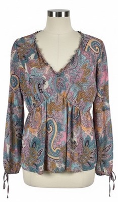 Willow & Root Women's Y2K Babydoll Mesh Top Size S Paisley Fairy Floral Boho