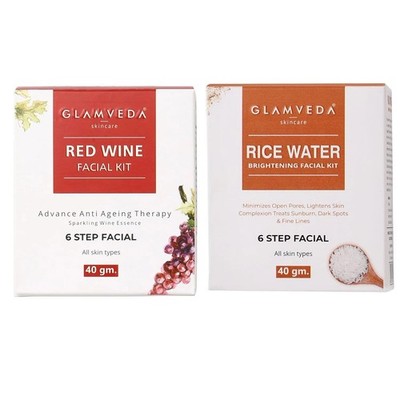 Glamveda Red Wine And Rice Water Facial Kit All Skin Types 80g