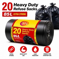 EXTRA STRONG HEAVY DUTY BLACK BIN LINERS. RUBBISH BAGS WASTE REFUSE SACKS. 180G