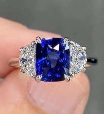 4.50 Ct Natural Tanzanite Diamond Bridal proposal Solid 18k White Gold Ring