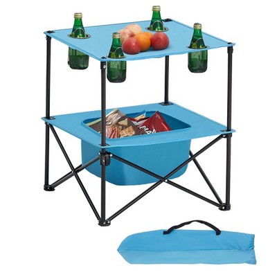 VEVOR Folding Portable Camping Table Oxford Outdoor Square Table 4 Cup Holders