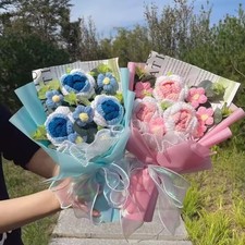 Artificial Flower Crochet Bouquet Handmade Anniversary Valentines Daisy Bouquet