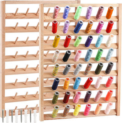 Large 2 Pack Wooden Thread Racks, 48 Spools Wall Mount Storage Organizer for Sew