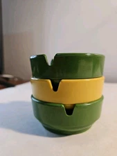 GES LINE Lot Of 3 Melamine 3" Round Cigarette Ashtrays Yellow And Green