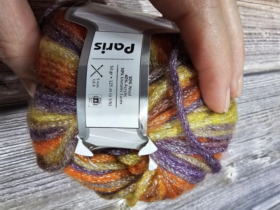 lot Paris 65916 Orange Purple Olive green Ice Yarns Fuzzy Wool Blend w/Metallic - Image 4 of 4