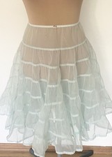 Vintage 50s Sheer Tiered Petticoat Medium Aqua Organza Crinoline Circle Skirt