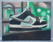 SHAWN SIGNED VINTAGE NIKE AIR JORDANS SNEAKER SNEAKERS OIL PAINTING ABSTRACT ART