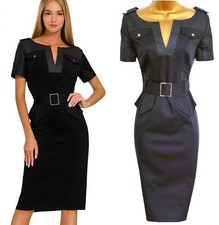 KAREN MILLEN ✩ BLACK BLOCK  BELTED MILITARY SAFARI STYLE PENCIL DRESS ✩ UK 12