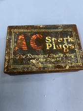 AC Vintage 1930's  Spark Plugs Tin Box / Metal Advertising Can W/ 2 Old Plugs
