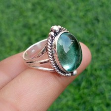 Natural Aquamarine 925 Sterling Silver Band Statement Handmade Ring All Size