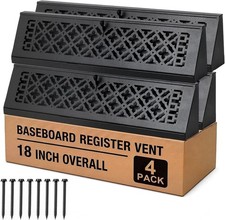 4 Pack 18 Inch Baseboard Register Vent Covers Black Steel Adjustable Airflow NEW