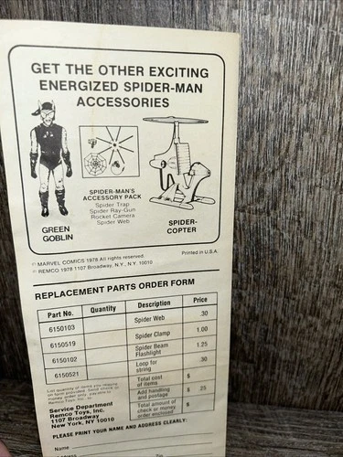 Instrucciones de helicóptero Remco Amazing Energized Spider-Man 1978 vintage Foto 2 de 2