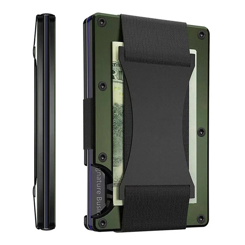 Leatherboss Slim Wallets for Mens Metal Wallet with Cash Str