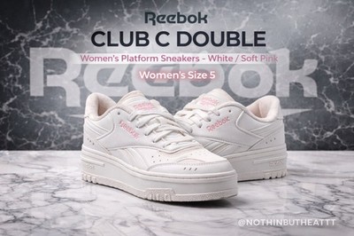 Reebok Club C Double Platform White Pink Women s 5 Leather Sneakers Clean