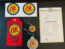 OK  Used Car Set, keychain,hang tag,decals air freshener ,& price option sheet