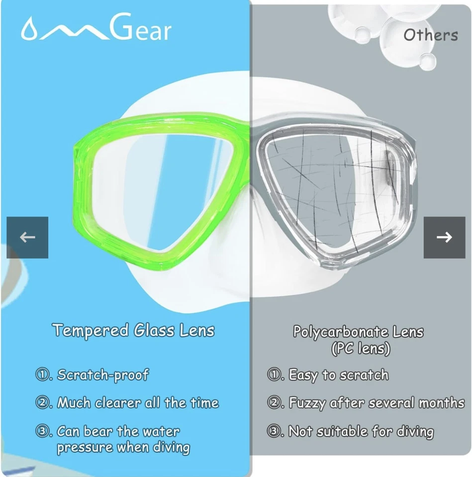 OMGear Máscara de Natación Gafas de Buceo Gafas de Natación con Nariz Verde A0002 Foto 3 de 4
