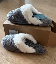 Women's Faux Alpaca Slippers Fuzzy Collar Warm Indoor House Shoes – Grey UK 5-6
