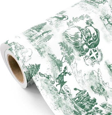 WRAPAHOLIC Toile Vintage 17 inch x 16.5 feet, Santa de Jouy - Green 