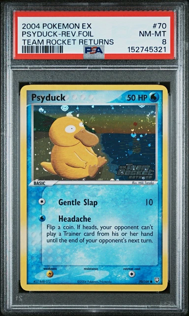 Pokemon TCG 2004 EX Team Rocket Returns Psyduck Reverse Holo 70/109 PSA 8
