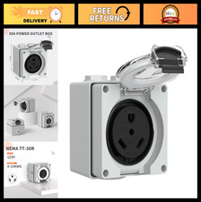 30Amp Outdoor Power Outlet Box, 125V NEMA TT-30R Receptacle, Weatherproof for EV